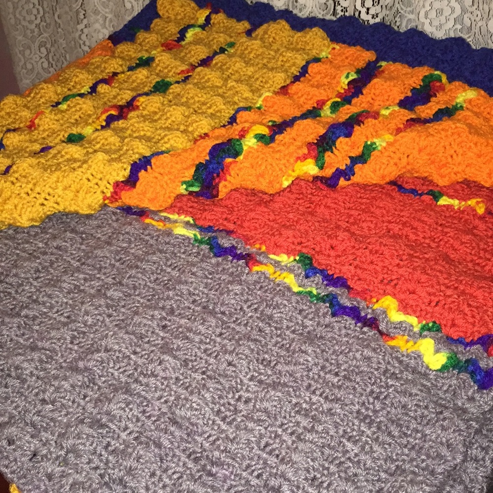Multi-color Handmade Crochet Afghan Blanket - Picture 2 of 6